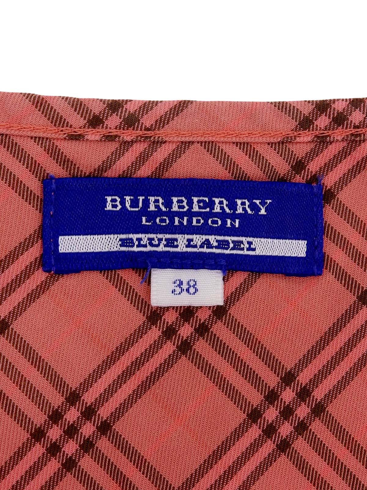 ロゴ刺繍チェックフリルノースリーブトップス コーラルピンク