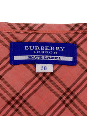 ロゴ刺繍チェックフリルノースリーブトップス コーラルピンク