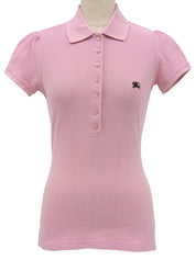 ロゴ刺繍パフスリーブポロシャツ ピンク