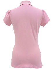 Logo embroidered puff sleeve polo shirt in pink