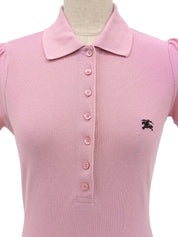 ロゴ刺繍パフスリーブポロシャツ ピンク