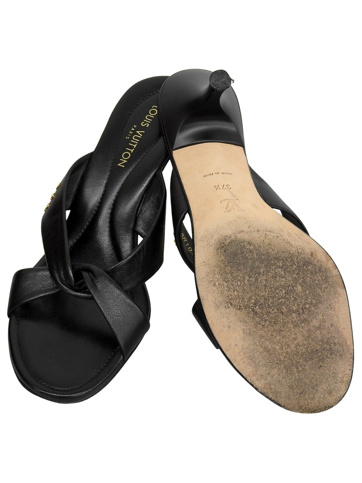 2002年製 レザーモノグラムプレートサンダル ブラック