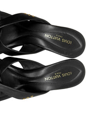 2002年製 レザーモノグラムプレートサンダル ブラック