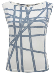 ボルデュックパターン半袖トップス アイスブルー／ホワイト