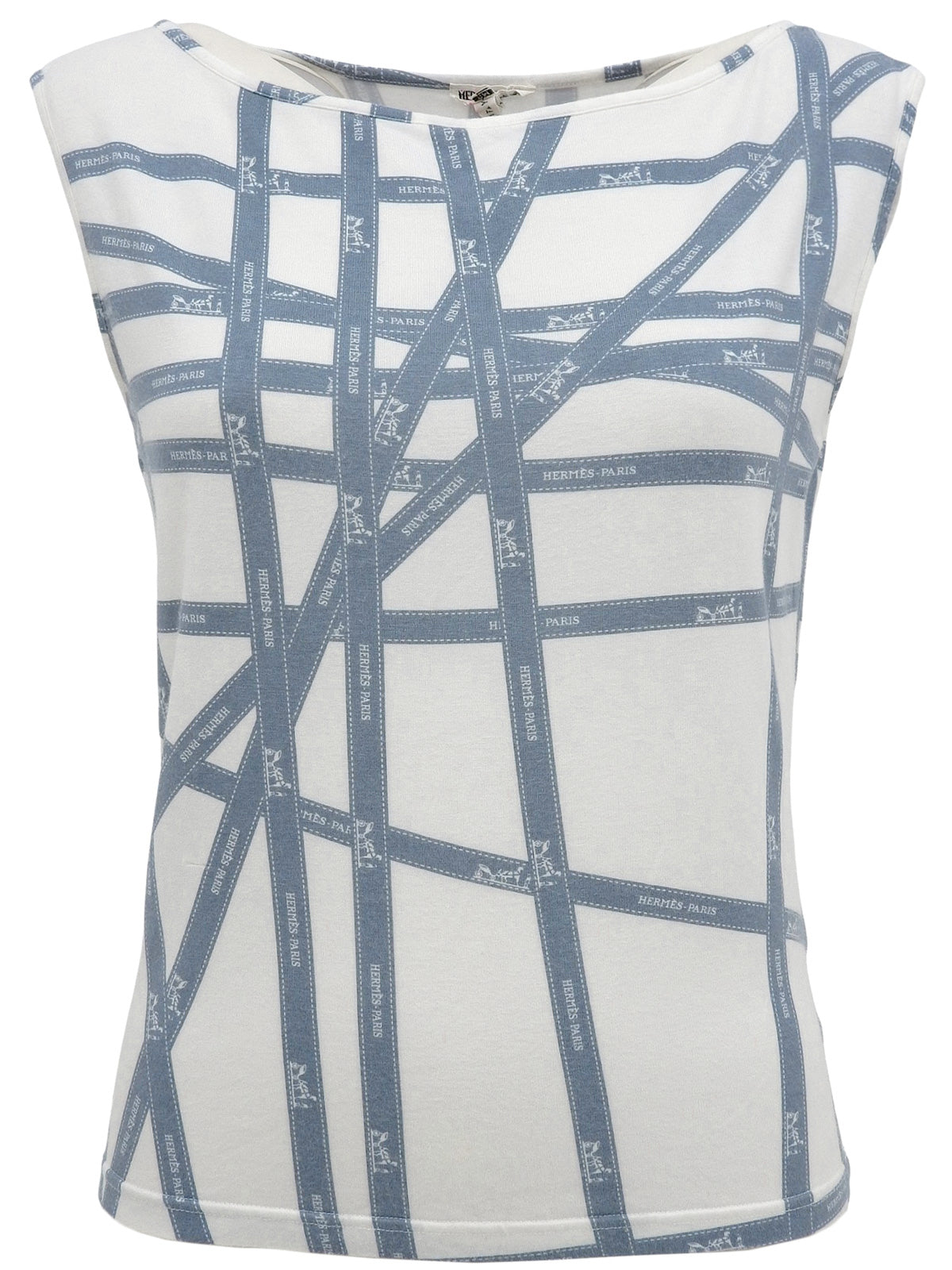 ボルデュックパターン半袖トップス アイスブルー／ホワイト