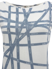 ボルデュックパターン半袖トップス アイスブルー／ホワイト