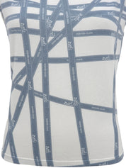 ボルデュックパターン半袖トップス アイスブルー／ホワイト