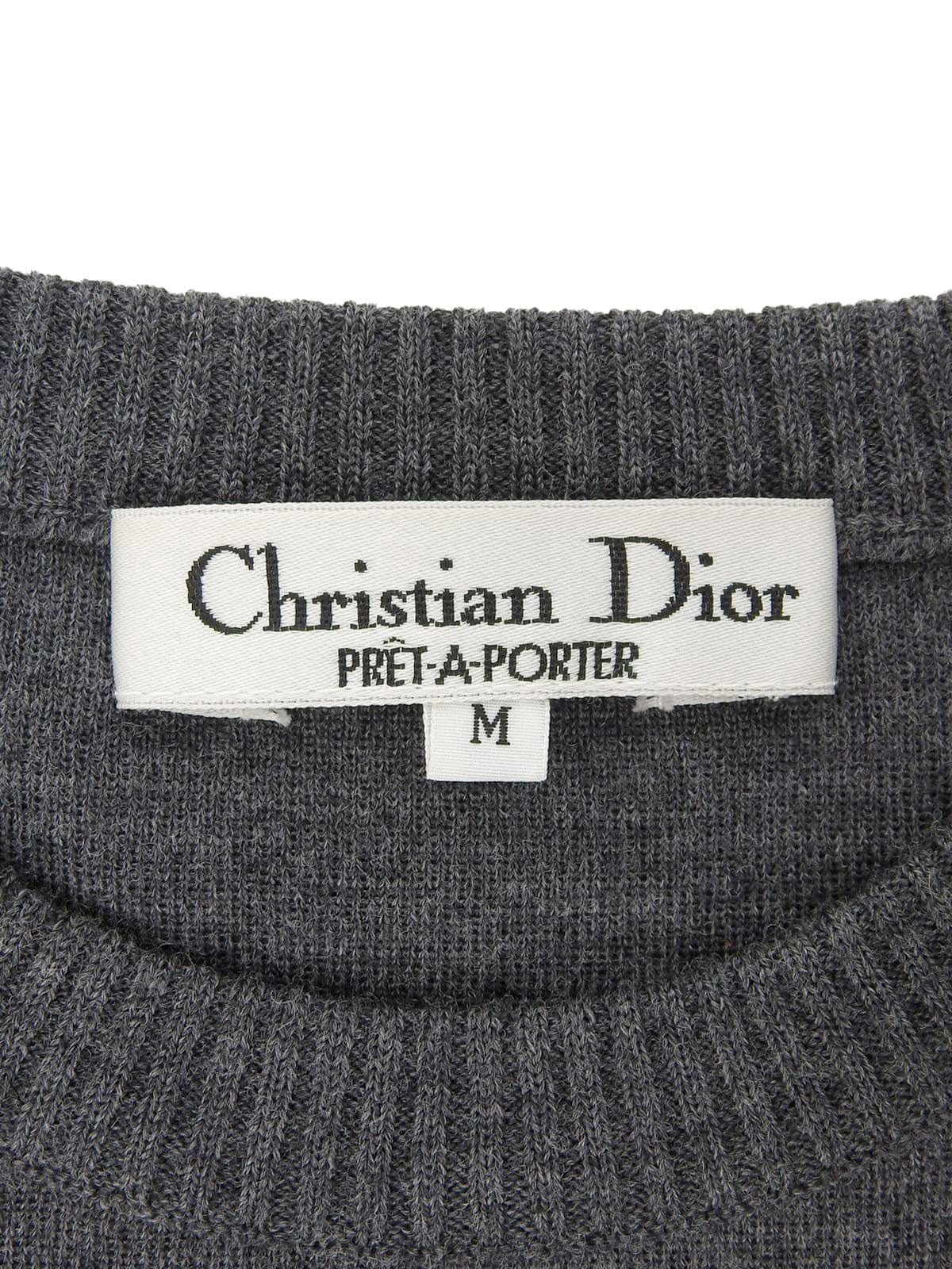 ウールロゴ刺繍長袖ニット グレー