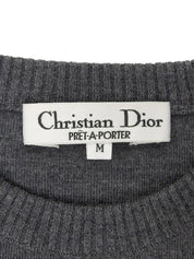 ウールロゴ刺繍長袖ニット グレー