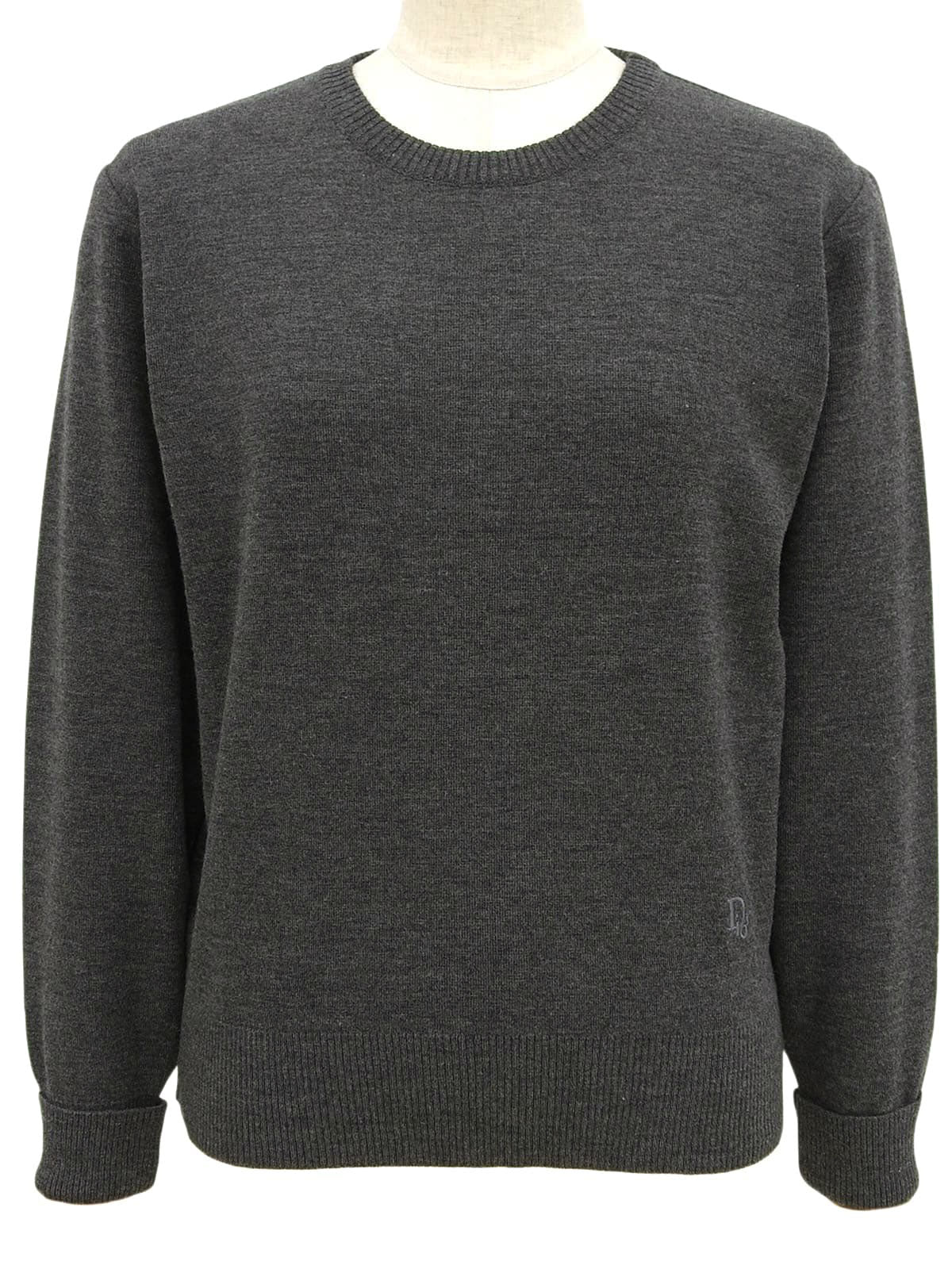 Grey wool logo embroidered long sleeve knit