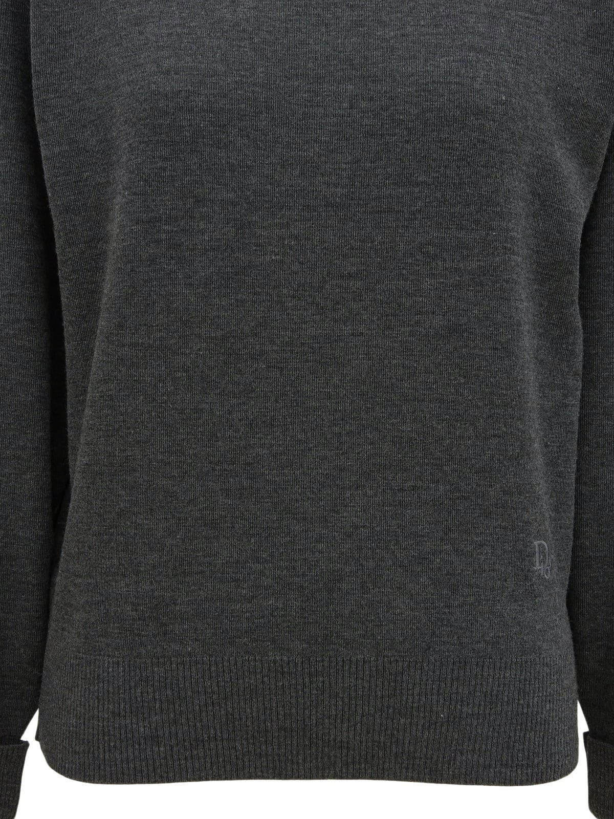 ウールロゴ刺繍長袖ニット グレー