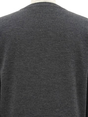 Grey wool logo embroidered long sleeve knit