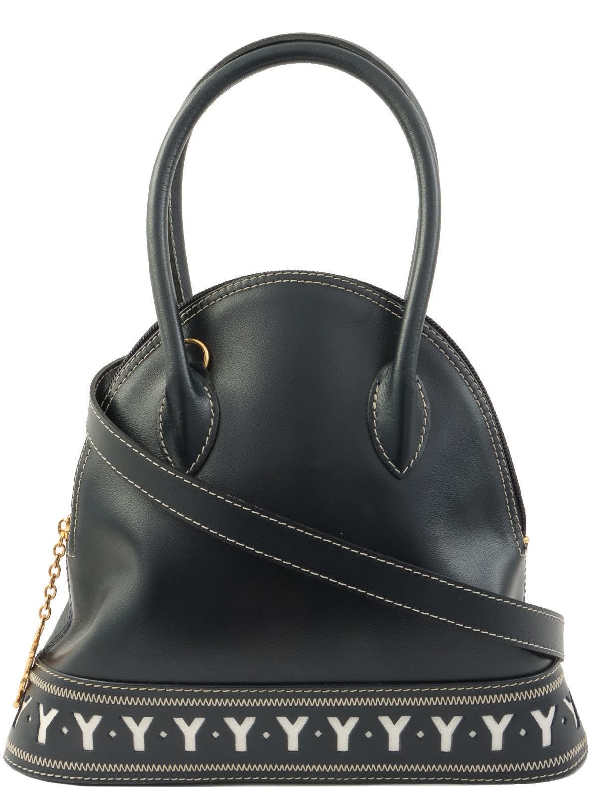 Y-Cut Logo Charm 2-Way Handbag Navy/White