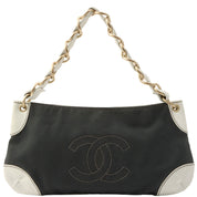 Circa 2003 Canvas CC Mark Stitch Chain Shoulder Bag Grey/White