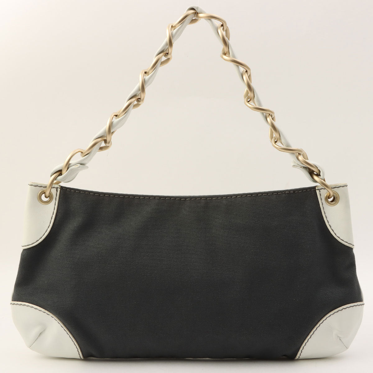 Circa 2003 Canvas CC Mark Stitch Chain Shoulder Bag Grey/White