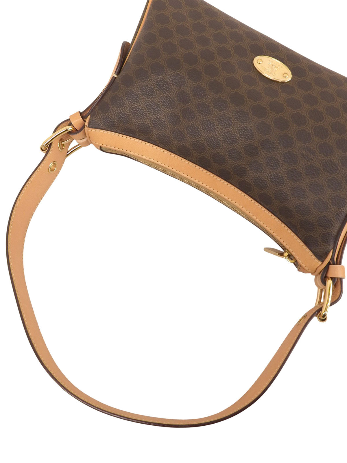 棕色单肩包，饰有碎石图案。