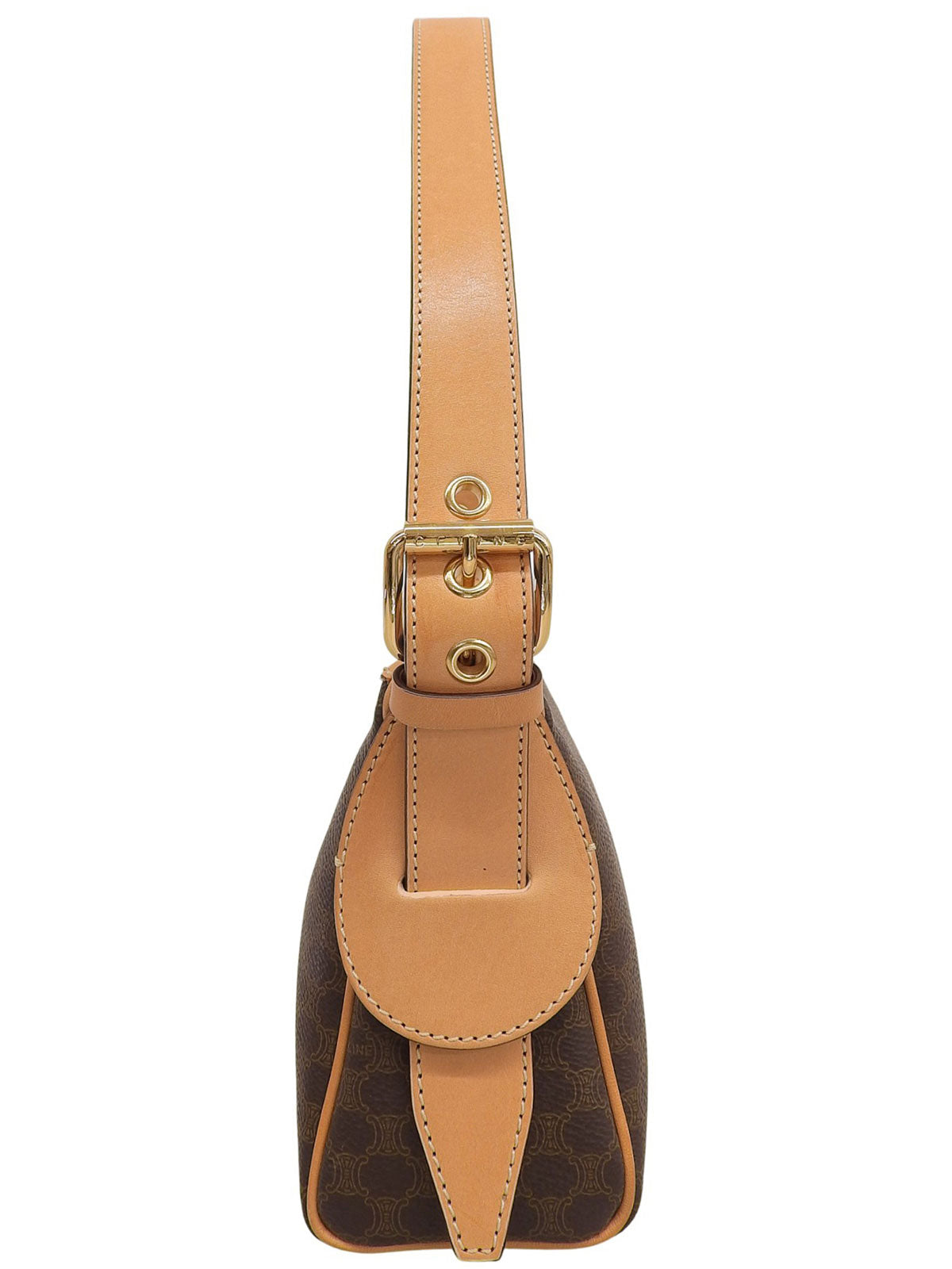 棕色单肩包，饰有碎石图案。