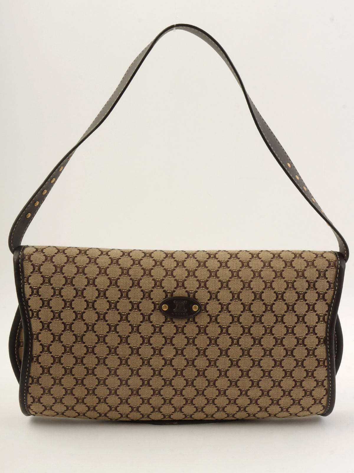 キャンバスマカダムパターンワンショルダーバッグ ベージュ