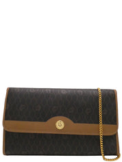 ハニカムパターンロゴプレートチェーンショルダーバッグ ブラウン