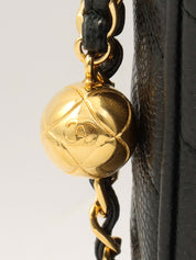 1992年頃製 キャビアスキンバイアスステッチビジューチェーンバッグ ブラック