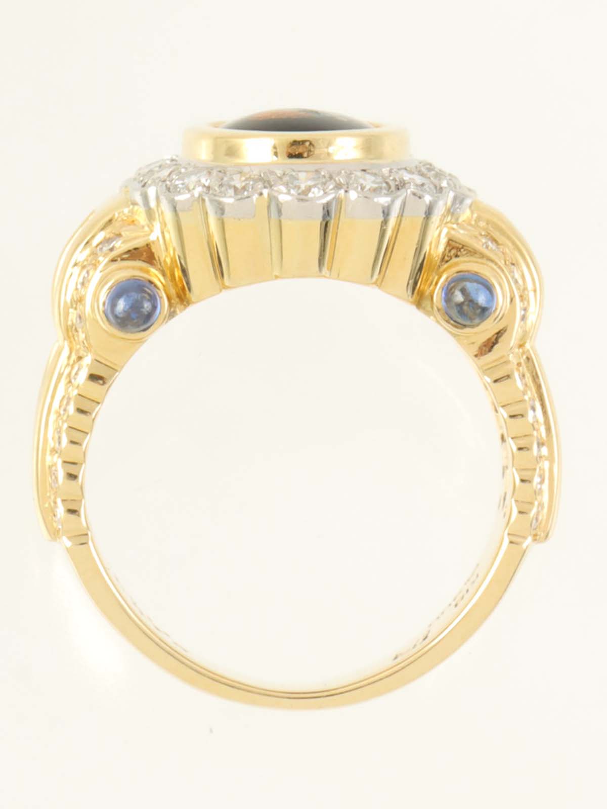 Mitsuo Kaji 18K Platinum Enameled Sapphire and Diamond Ring in Gold/Navy