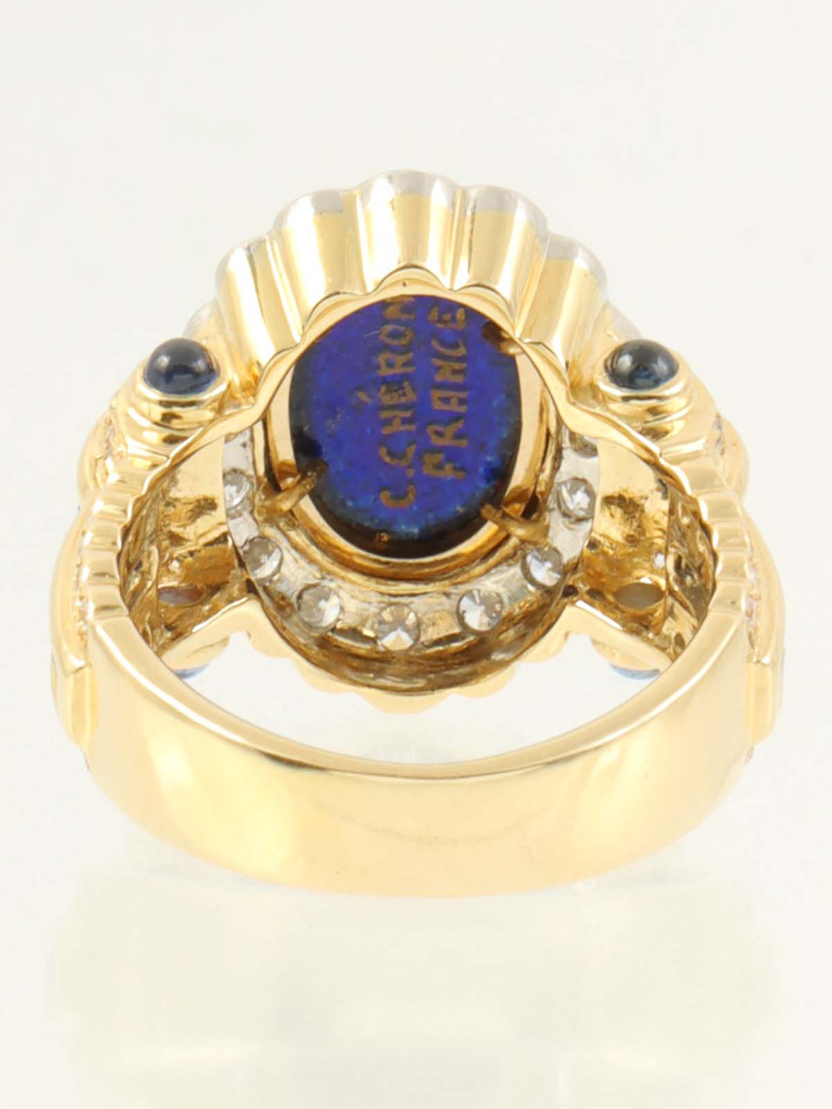 Mitsuo Kaji 18K Platinum Enameled Sapphire and Diamond Ring in Gold/Navy