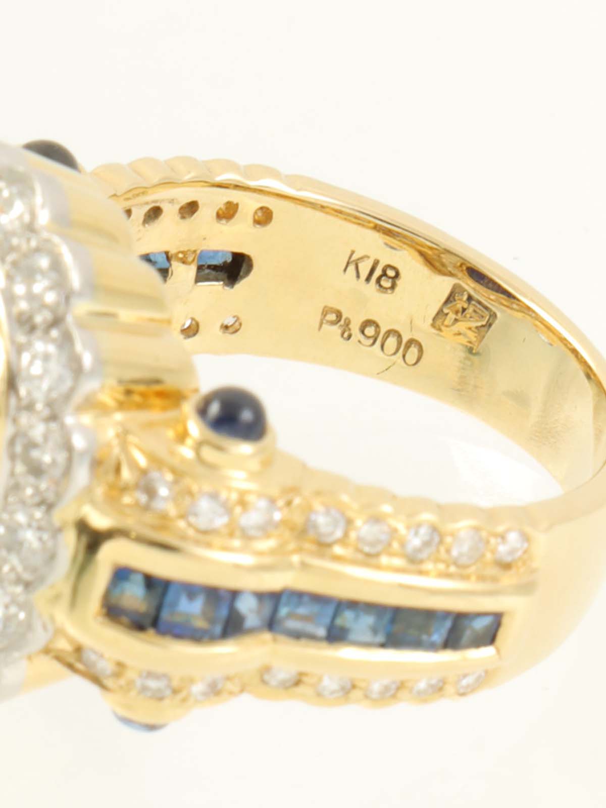 Mitsuo Kaji 18K Platinum Enameled Sapphire and Diamond Ring in Gold/Navy