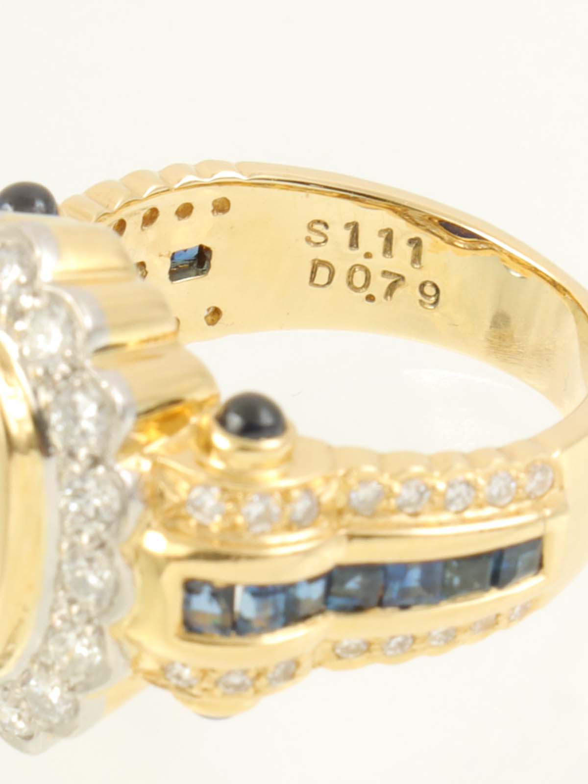 Mitsuo Kaji 18K Platinum Enameled Sapphire and Diamond Ring in Gold/Navy