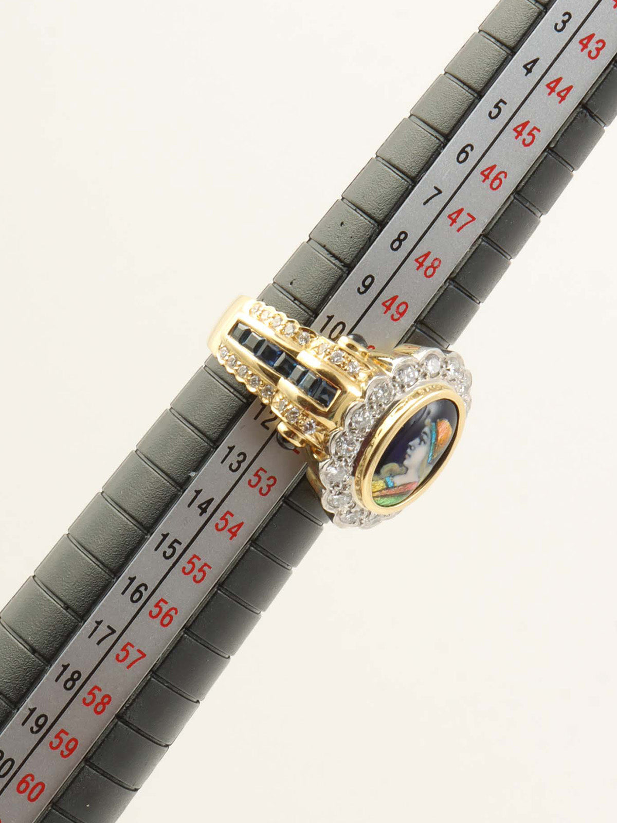 Mitsuo Kaji 18K Platinum Enameled Sapphire and Diamond Ring in Gold/Navy