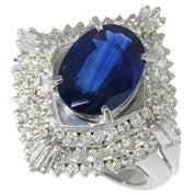 Platinum Large Motif Sapphire Diamond Ring #52 Silver