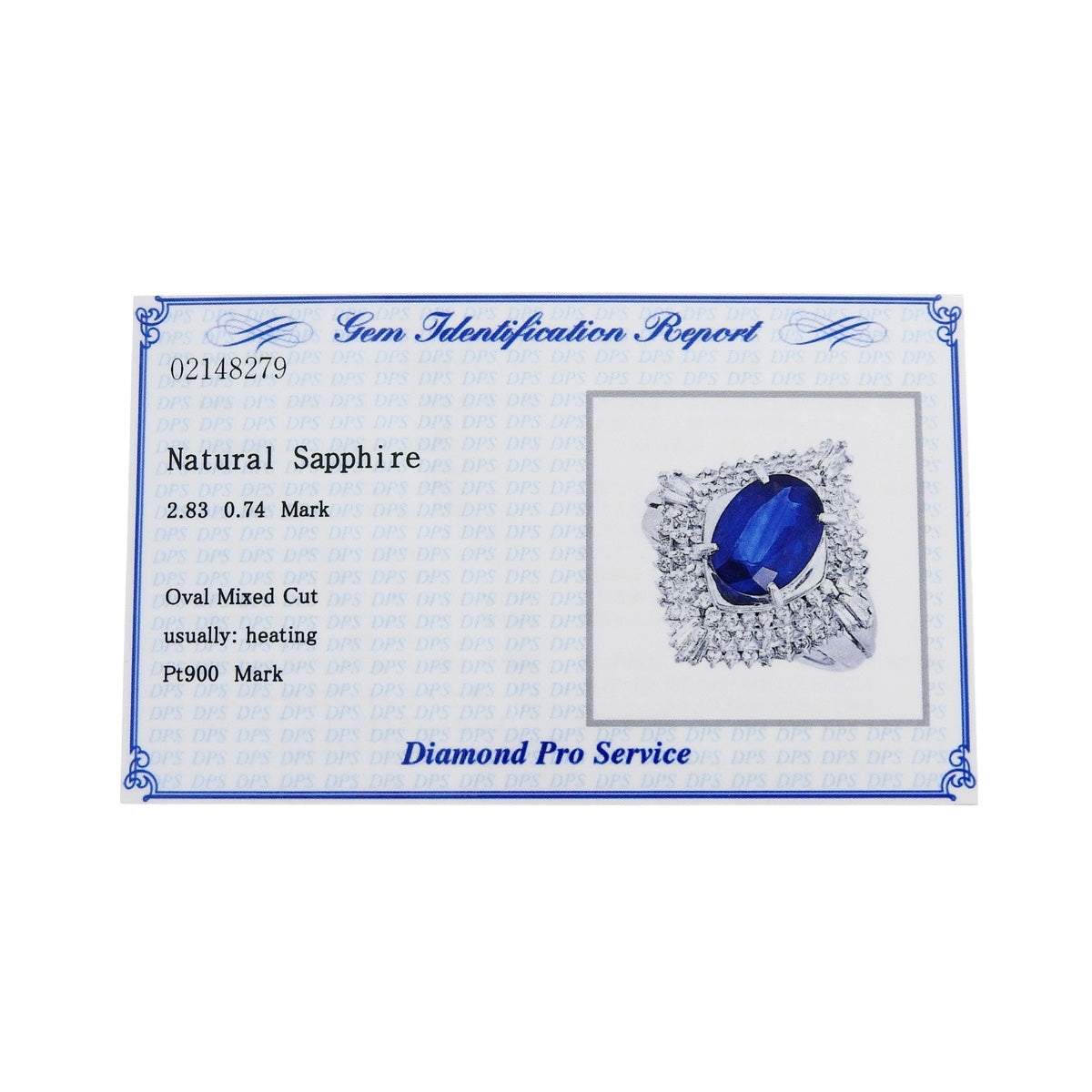 Platinum Large Motif Sapphire Diamond Ring #52 Silver