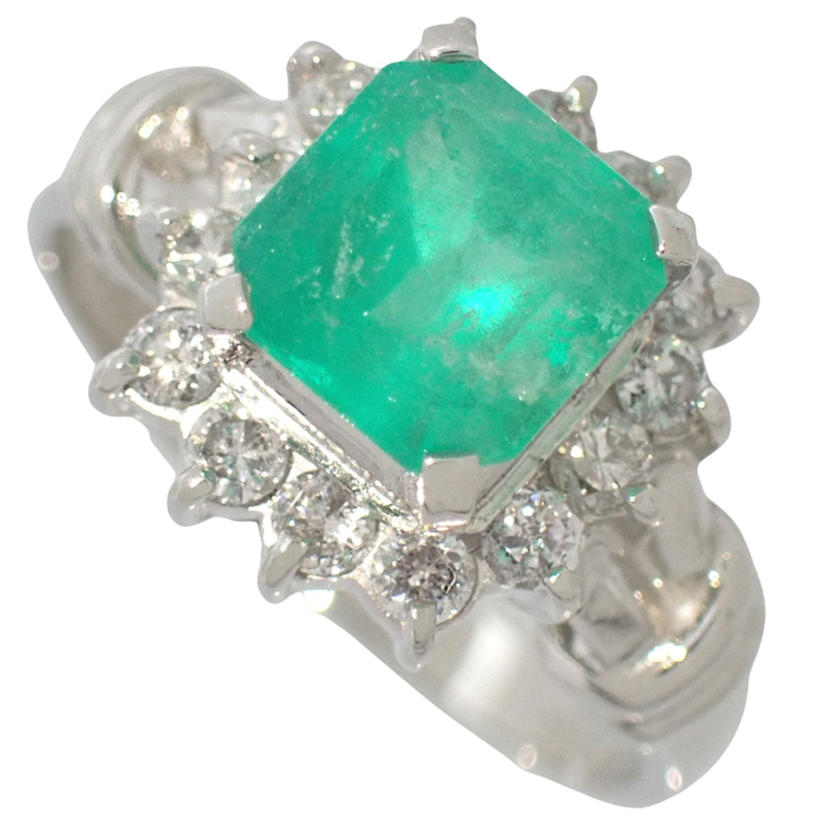 Platinum Emerald Diamond Ring #51 Silver