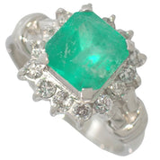 Platinum Emerald Diamond Ring #51 Silver