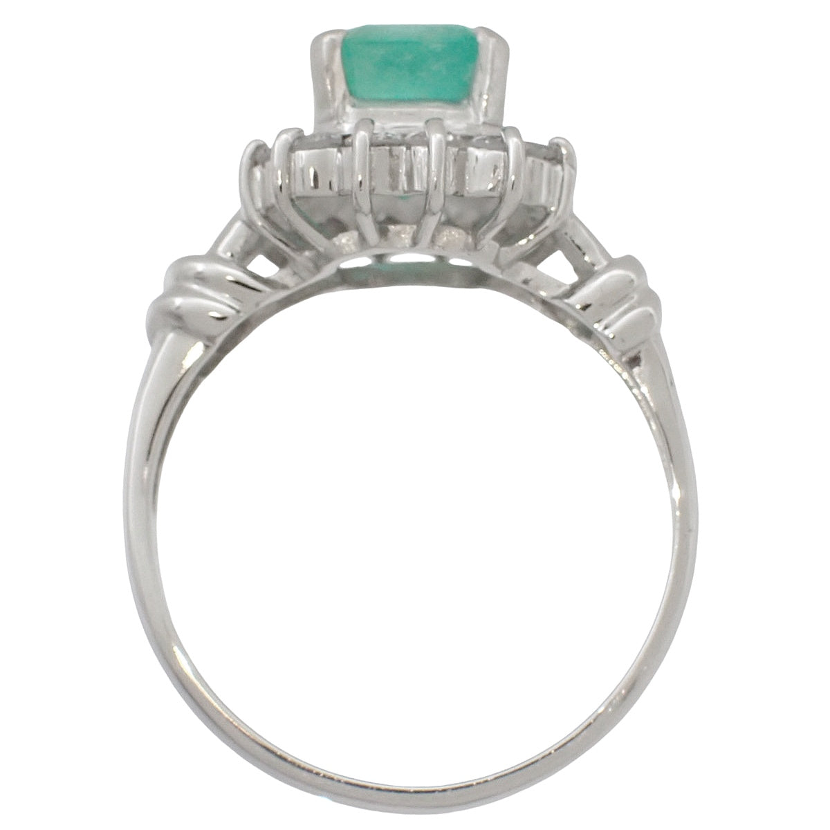 Platinum Emerald Diamond Ring #51 Silver