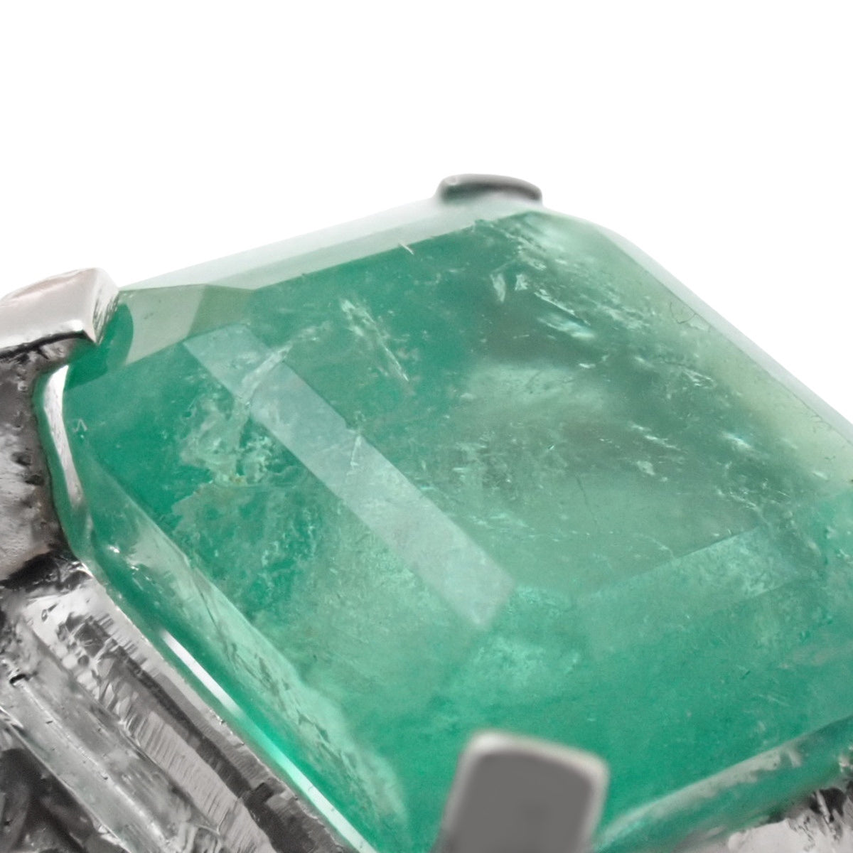 Platinum Emerald Diamond Ring #51 Silver