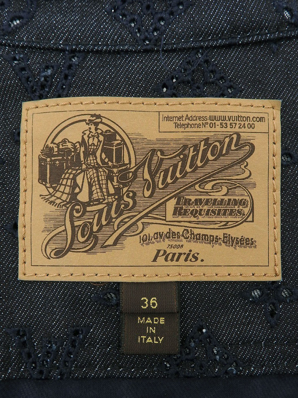 Indigo denim monogram pattern short sleeve jacket