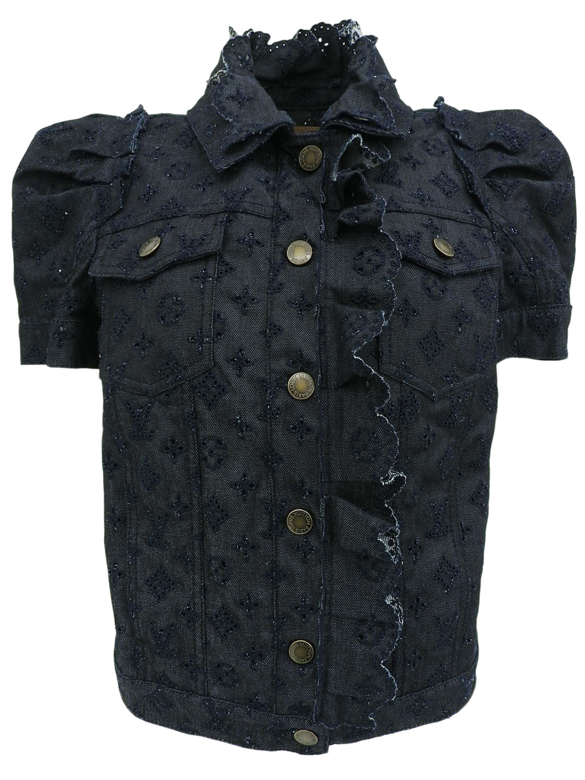 デニムモノグラムパターン半袖ジャケット インディゴ