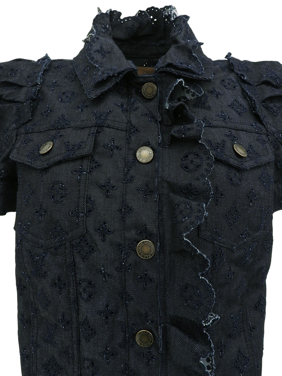 Indigo denim monogram pattern short sleeve jacket