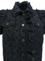Indigo denim monogram pattern short sleeve jacket
