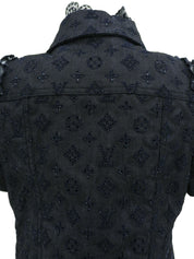 デニムモノグラムパターン半袖ジャケット インディゴ