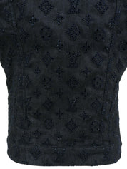 Indigo denim monogram pattern short sleeve jacket