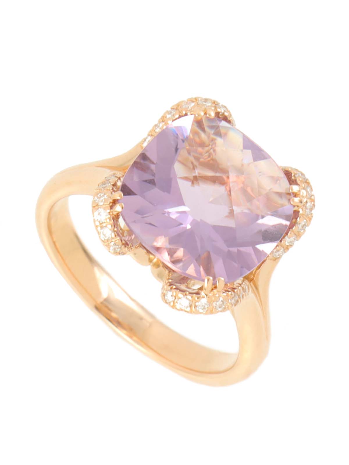 18K玫瑰金/紫水晶和钻石方形戒指