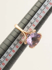 18K玫瑰金/紫水晶和钻石方形戒指