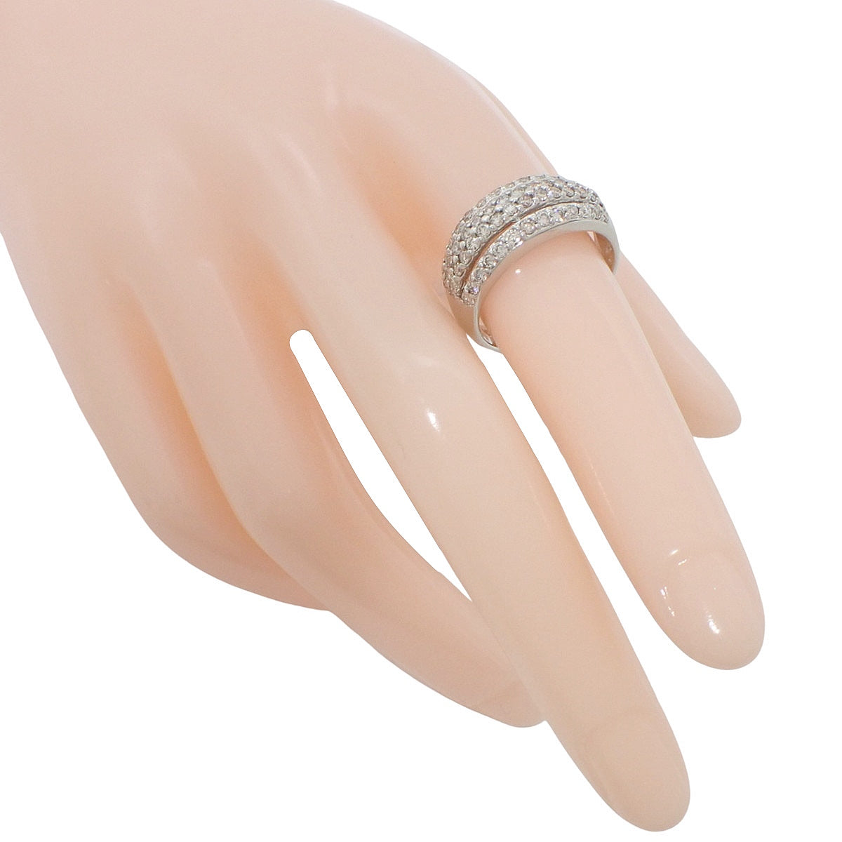Platinum Mitsukoshi Half Pave Diamond Ring #55 Silver