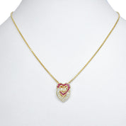 18K Ruby Diamond Double Heart Necklace Gold/Cherry Red