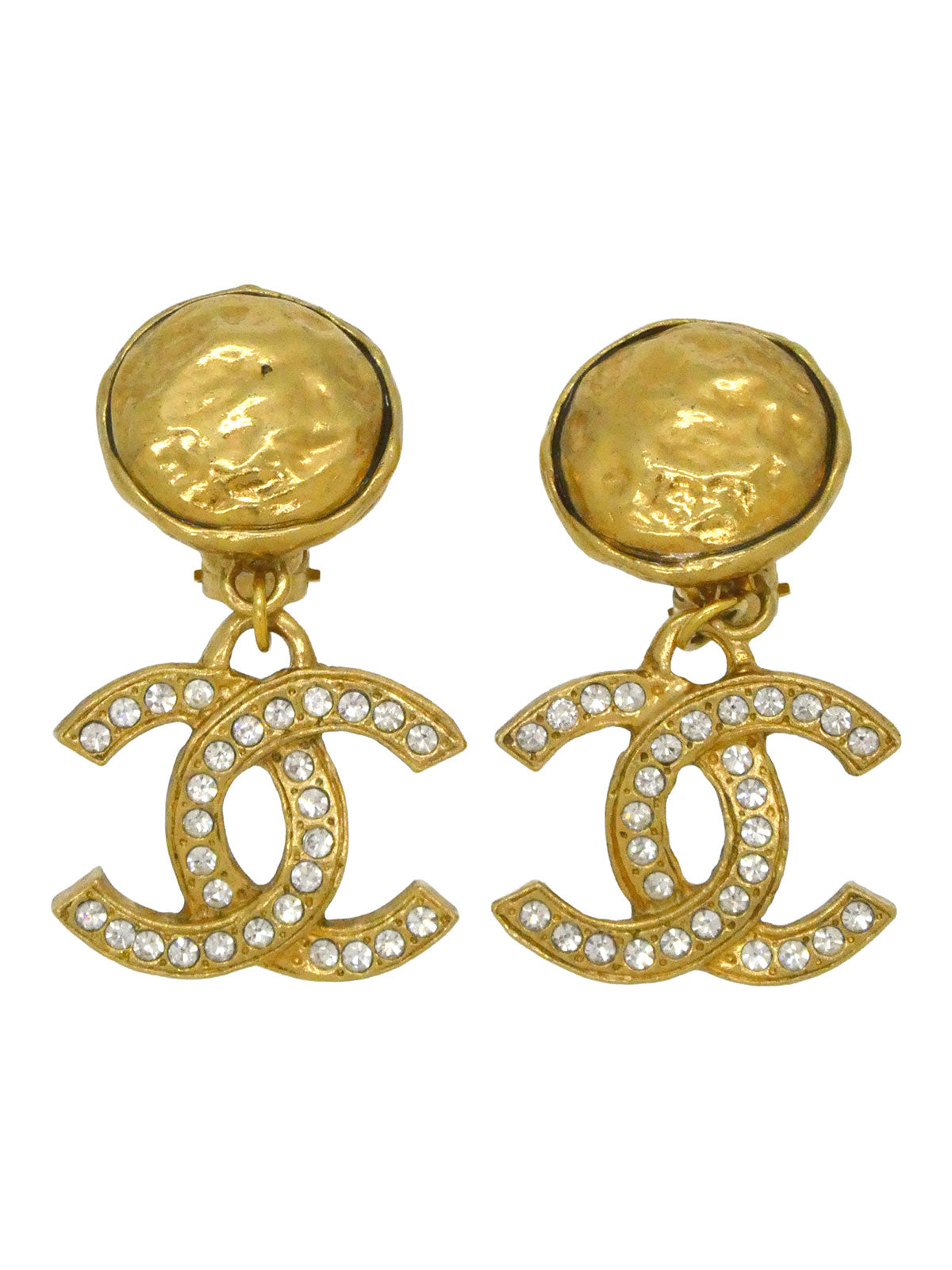 ラインストーンCCマークスウィングイヤリング ゴールド