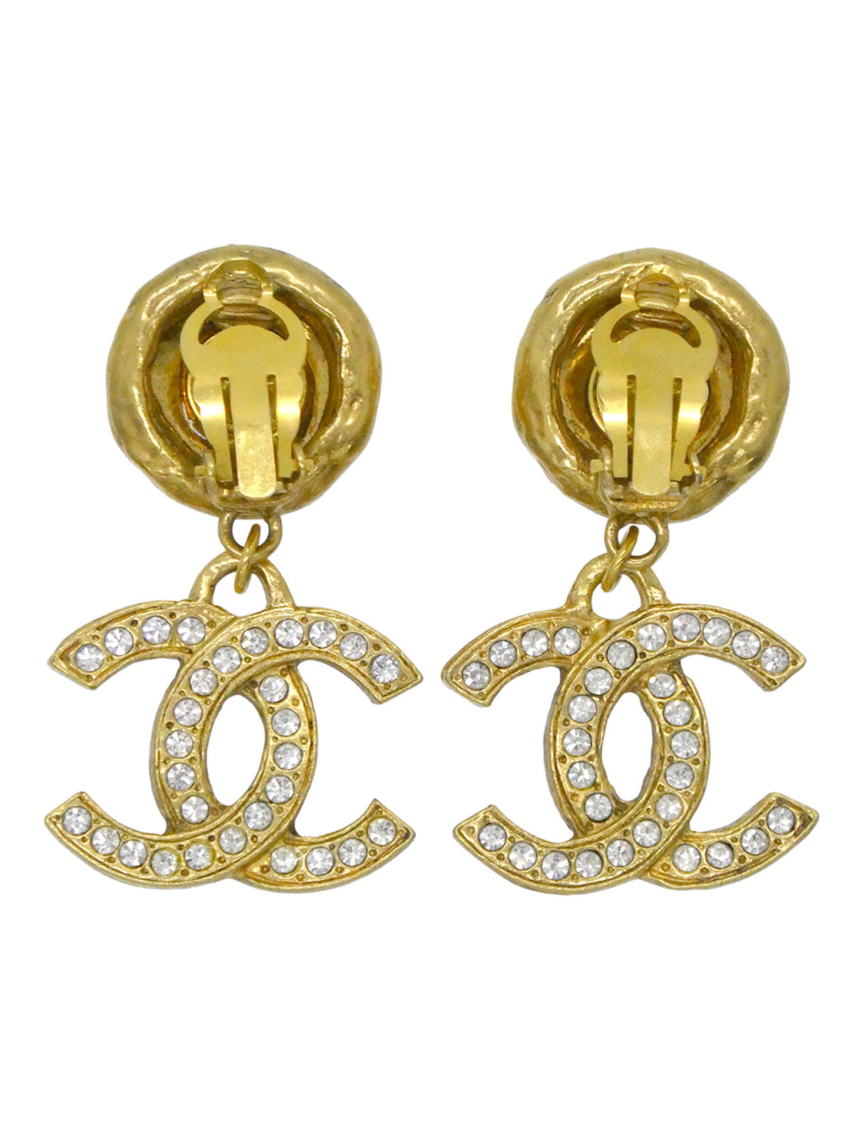 ラインストーンCCマークスウィングイヤリング ゴールド