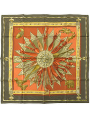 カレ90 Cuillers Dafriqueパターンスカーフ カーキ/ブラウン