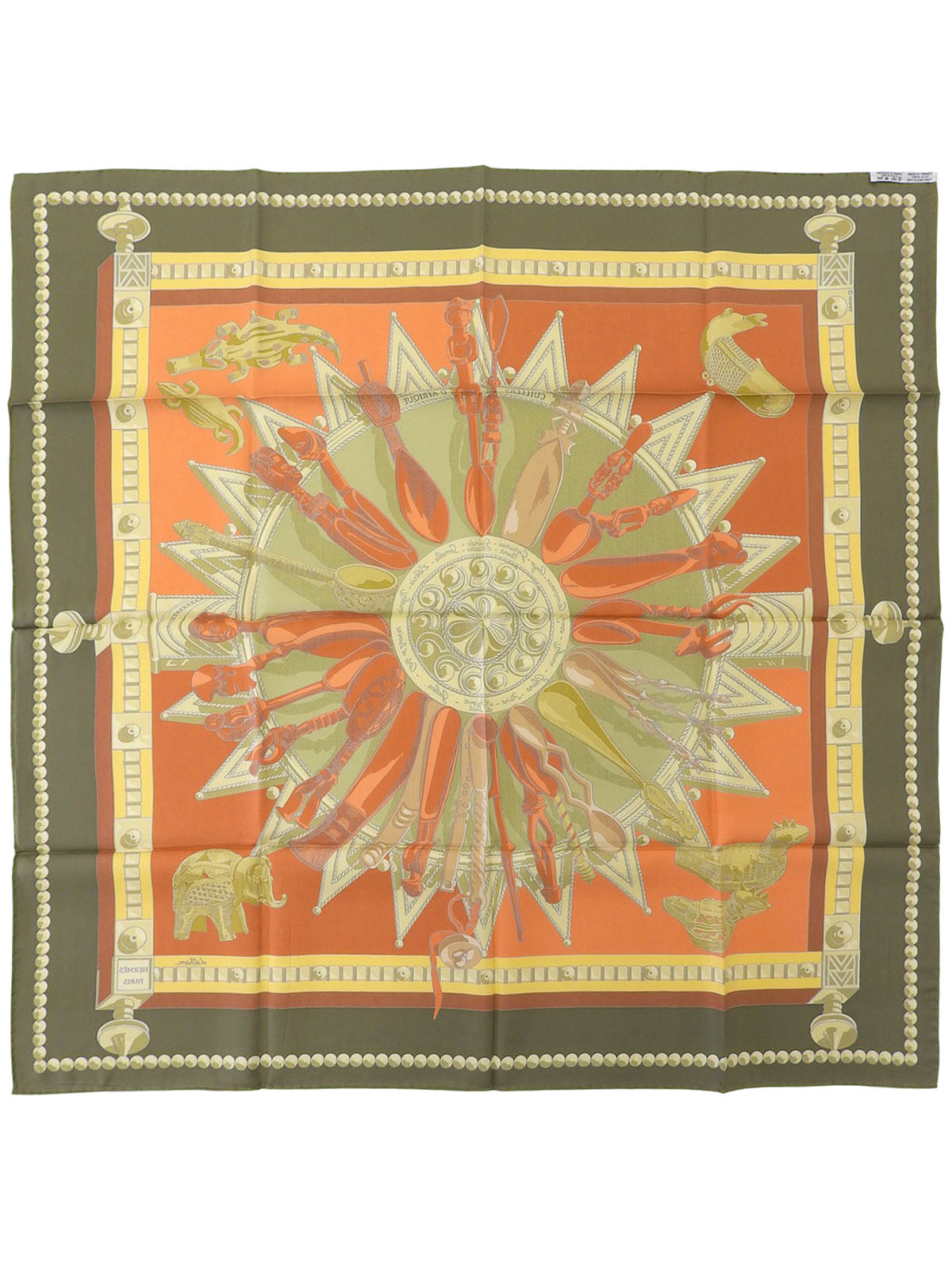 Carré 90 Cuillers Dafrique 图案围巾 卡其色/棕色