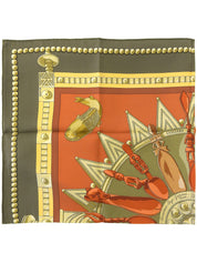 カレ90 Cuillers Dafriqueパターンスカーフ カーキ/ブラウン